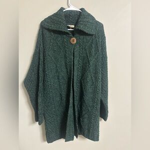 Carraig Donn Cable Knit Wool Cardigan Sweater Green Single Button Large Ireland